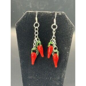 Red Pepper Dangle Earrings - Handmade. Approximately 2” In Length.   Nickel Free